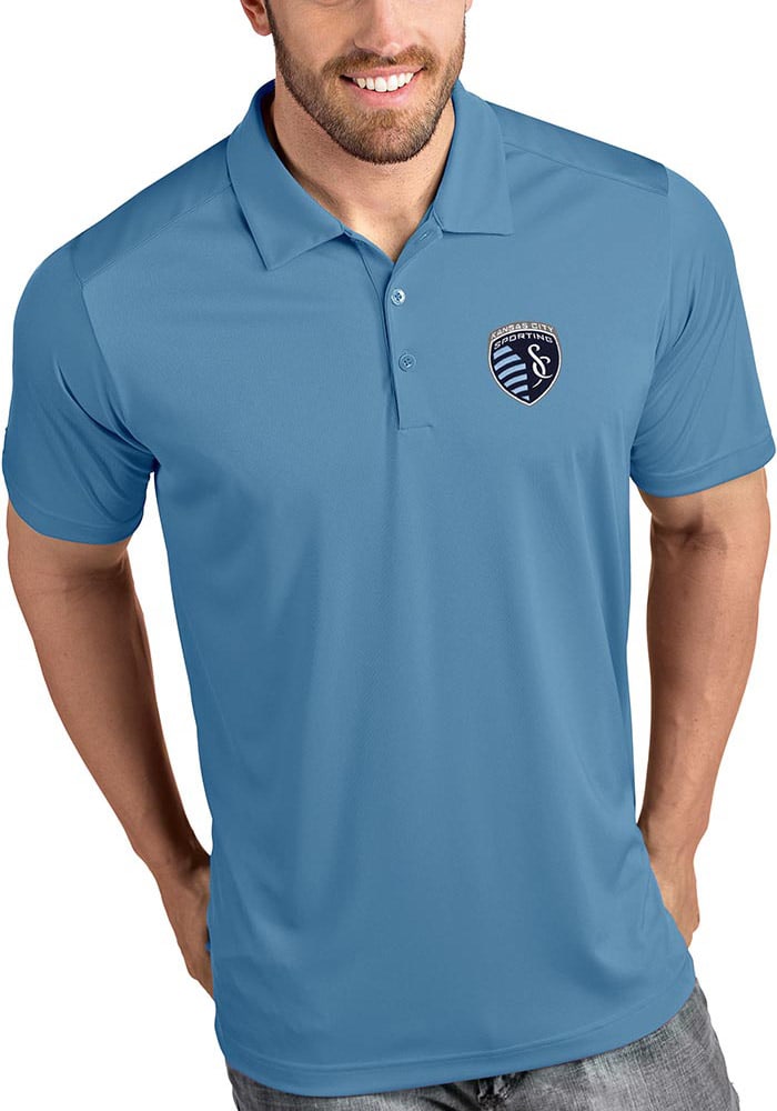 Antigua Sporting Kansas City Mens Light Blue Tribute Short Sleeve Polo