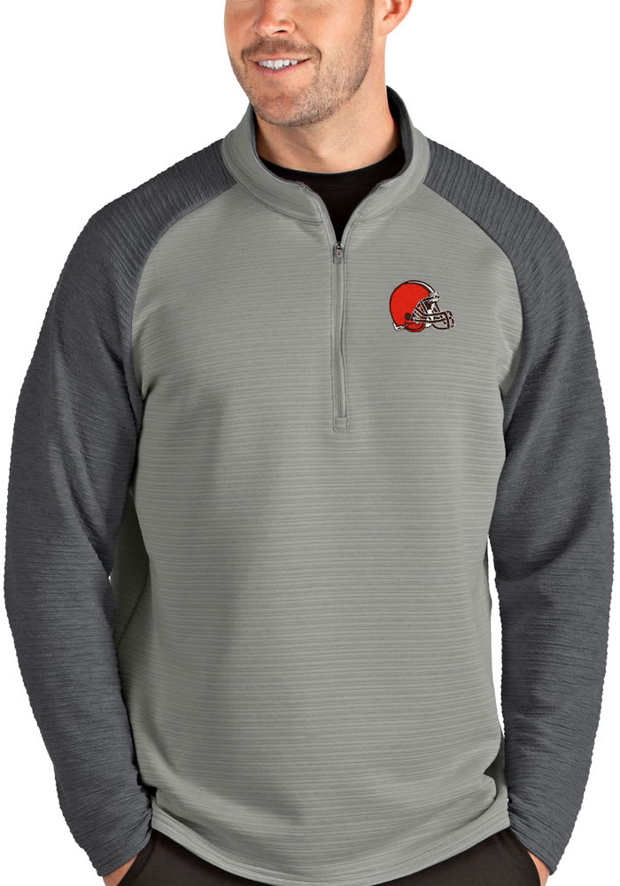 Men's Cleveland Browns Antigua Brown/Gray Pace Quarter-Zip Pullover Jacket