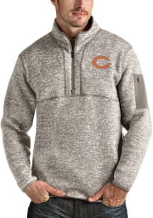 Antigua Chicago Bears Mens Oatmeal Fortune Long Sleeve 1/4 Zip Pullover