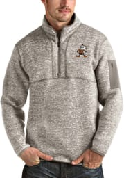Brownie Antigua Cleveland Browns Mens Oatmeal Fortune Long Sleeve 1/4 Zip Pullover