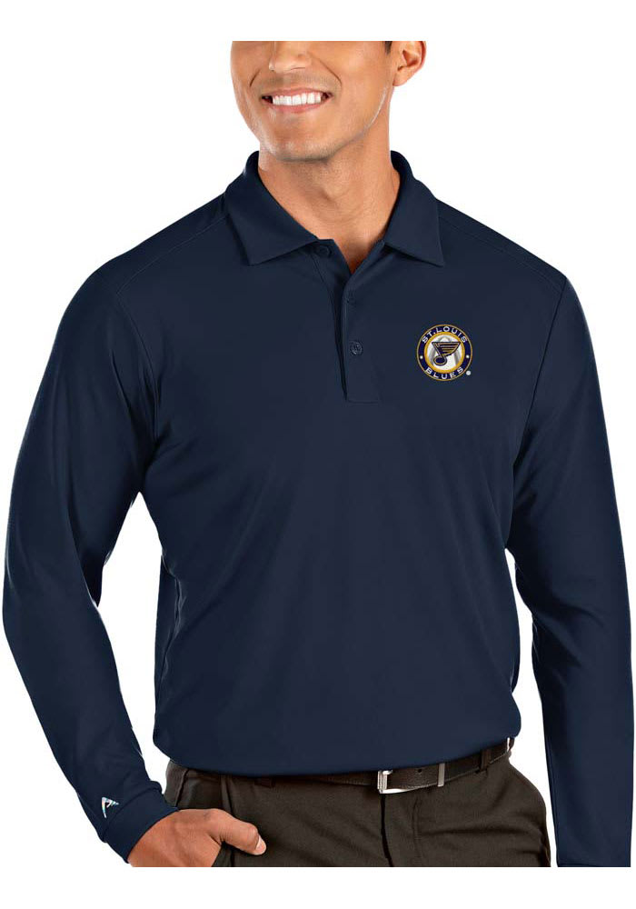 Antigua St Louis Blues Mens Navy Blue Tribute Long Sleeve Polo Shirt