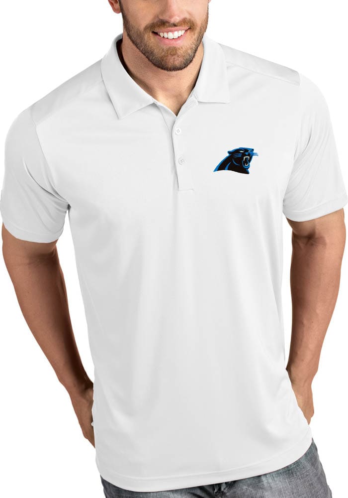 Men's Antigua Black Carolina Panthers Compass Polo