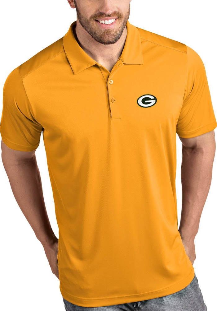 Antigua Green Bay Packers Mens Gold Tribute Short Sleeve Polo
