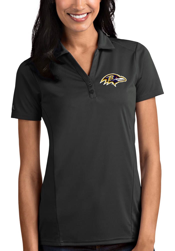 Antigua Baltimore Ravens Women's Grey Tribute Short Sleeve Polo Shirt, Grey, 100% POLYESTER, Size M, Rally House