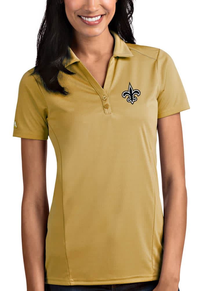 Antigua New Orleans Saints Womens Gold Tribute Short Sleeve Polo Shirt