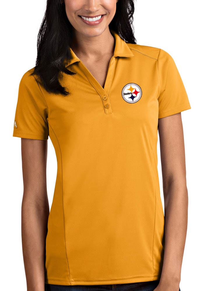 Antigua Pittsburgh Steelers Womens Gold Tribute Short Sleeve Polo Shirt