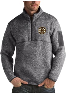 Antigua Boston Bruins Mens Grey Fortune Long Sleeve 1/4 Zip Pullover