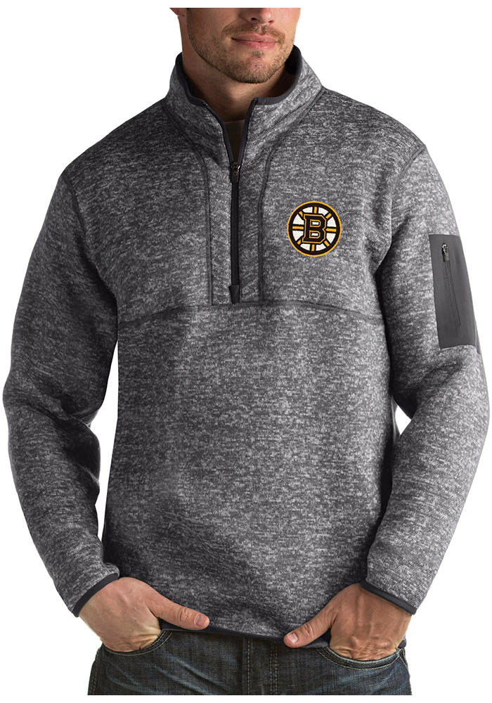 Antigua Boston Bruins Mens Grey Fortune Long Sleeve 1/4 Zip Fashion Pullover