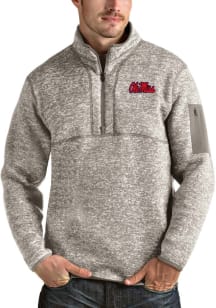 Antigua Ole Miss Rebels Mens Oatmeal Fortune Long Sleeve 1/4 Zip Pullover