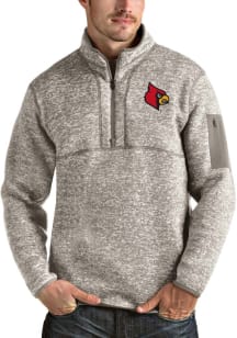 Antigua Louisville Cardinals Mens Oatmeal Fortune Long Sleeve 1/4 Zip Pullover