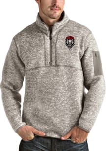 Antigua New Mexico Lobos Mens Oatmeal Fortune Long Sleeve 1/4 Zip Pullover