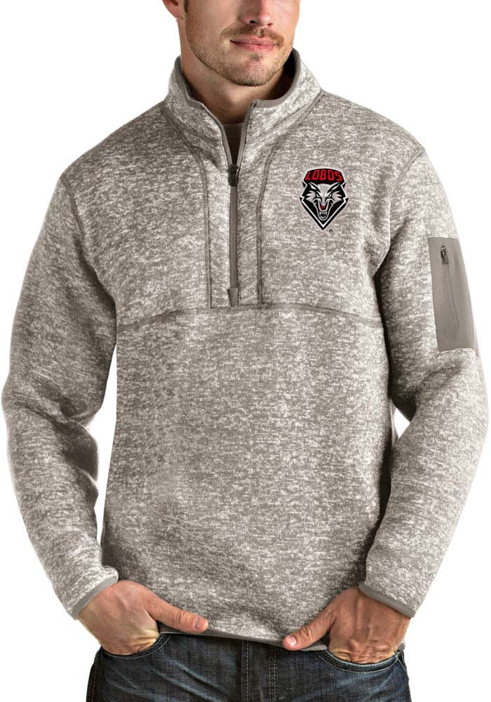 Antigua New Mexico Lobos Mens Oatmeal Fortune Long Sleeve 1/4 Zip Fashion Pullover