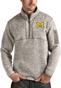 Antigua Michigan Wolverines Mens Oatmeal Fortune Long Sleeve 1/4 Zip Pullover