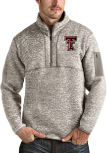 Antigua Texas Tech Red Raiders Mens Oatmeal Fortune Long Sleeve 1/4 Zip Pullover