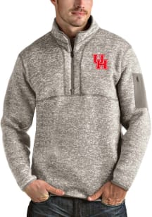 Antigua Houston Cougars Mens Oatmeal Fortune Long Sleeve 1/4 Zip Pullover