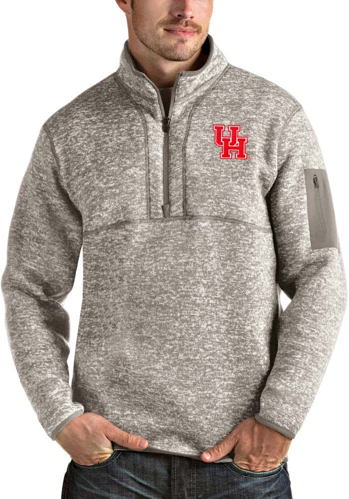 Antigua Houston Cougars Mens Oatmeal Fortune Long Sleeve 1/4 Zip Fashion Pullover