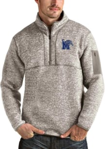 Antigua Memphis Tigers Mens Oatmeal Fortune Long Sleeve 1/4 Zip Pullover
