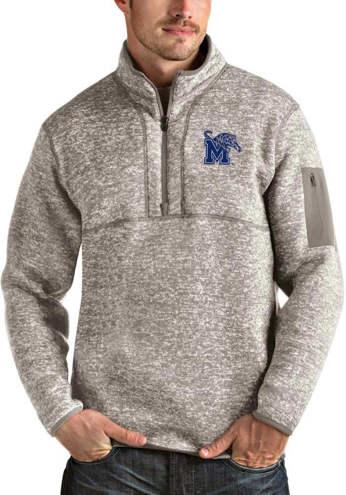 Antigua Memphis Tigers Mens Oatmeal Fortune Long Sleeve 1/4 Zip Fashion Pullover