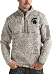 Antigua Michigan State Spartans Mens Oatmeal Fortune Long Sleeve Qtr Zip Pullover