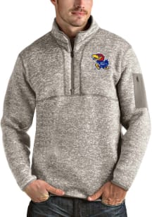 Antigua Kansas Jayhawks Mens Oatmeal Fortune Long Sleeve 1/4 Zip Pullover