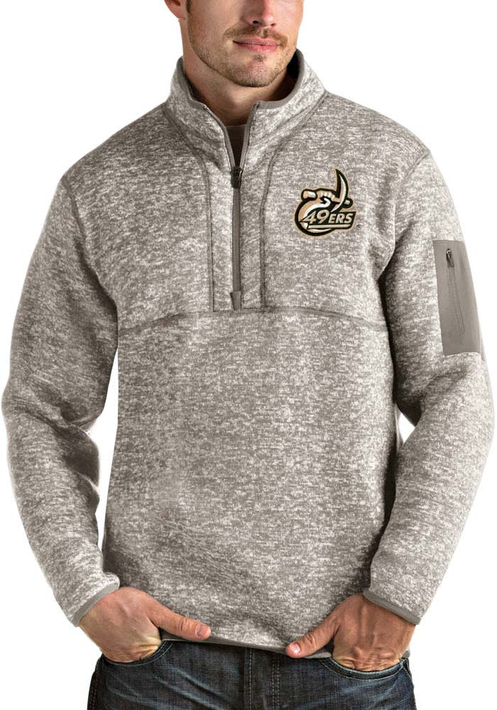 Antigua UNCC 49ers Mens Oatmeal Fortune Long Sleeve 1/4 Zip Fashion Pullover