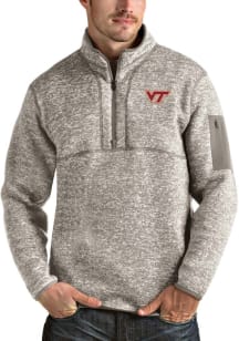 Antigua Virginia Tech Hokies Mens Oatmeal Fortune Long Sleeve 1/4 Zip Pullover