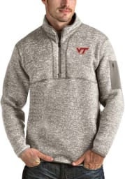 Antigua Virginia Tech Hokies Mens Oatmeal Fortune Long Sleeve 1/4 Zip Fashion Pullover