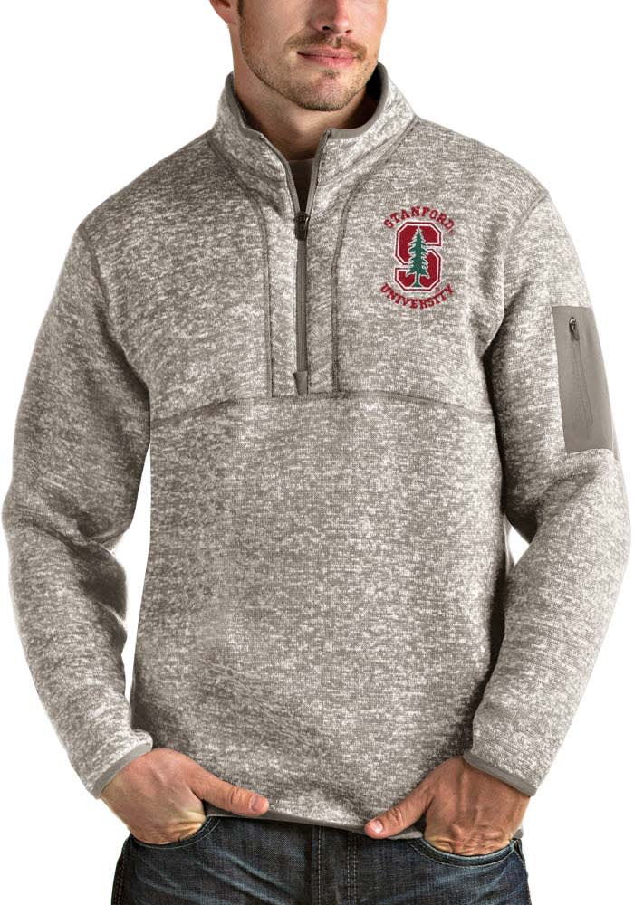 Antigua Stanford Cardinal Mens Oatmeal Fortune Long Sleeve 1/4 Zip Fashion Pullover