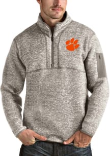 Antigua Clemson Tigers Mens Oatmeal Fortune Long Sleeve 1/4 Zip Pullover