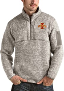 Antigua Iowa State Cyclones Mens Oatmeal Fortune Long Sleeve 1/4 Zip Pullover