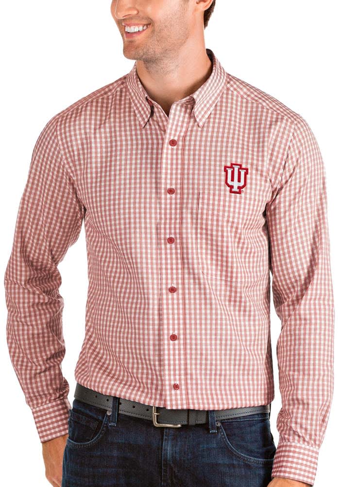 Antigua Indiana Hoosiers Mens Red Structure Long Sleeve Dress Shirt