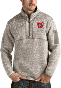 Antigua Washington Nationals Mens Oatmeal Fortune Long Sleeve 1/4 Zip Pullover