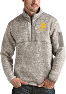 Antigua Pittsburgh Pirates Mens Oatmeal Fortune Long Sleeve 1/4 Zip Pullover