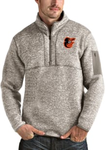 Antigua Baltimore Orioles Mens Oatmeal Fortune Long Sleeve 1/4 Zip Pullover