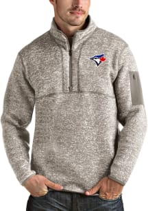 Antigua Toronto Blue Jays Mens Oatmeal Fortune Long Sleeve 1/4 Zip Pullover