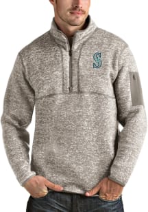 Antigua Seattle Mariners Mens Oatmeal Fortune Long Sleeve 1/4 Zip Pullover