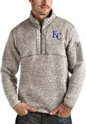 Antigua Kansas City Royals Mens Oatmeal Fortune Long Sleeve 1/4 Zip Fashion Pullover