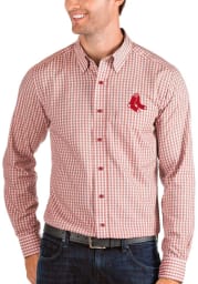Antigua Boston Red Sox Mens Red Structure Long Sleeve Dress Shirt