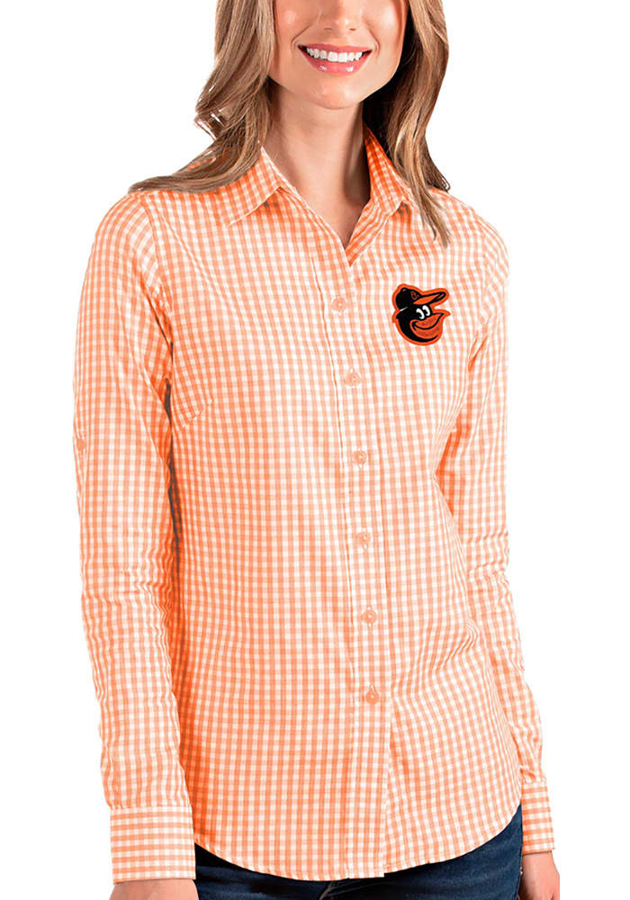 Antigua Baltimore Orioles Womens Structure Long Sleeve Orange Dress Shirt