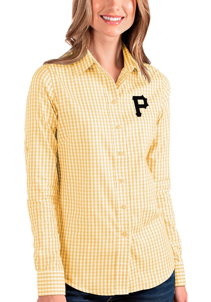 Antigua Pittsburgh Pirates Womens Structure Long Sleeve Gold Dress Shirt
