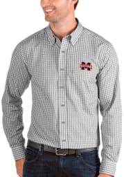 Antigua Mississippi State Bulldogs Mens Grey Structure Long Sleeve Dress Shirt