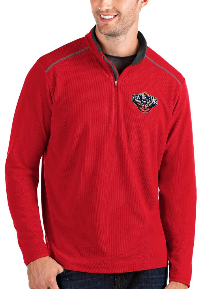 Antigua New Orleans Pelicans Mens Red Glacier Long Sleeve 1/4 Zip Pullover