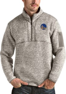Antigua Golden State Warriors Mens Oatmeal Fortune Long Sleeve 1/4 Zip Pullover