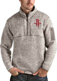 Antigua Houston Rockets Mens Oatmeal Fortune Long Sleeve 1/4 Zip Pullover