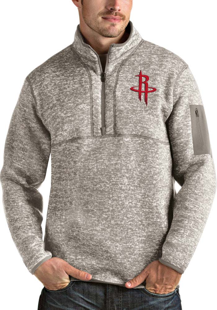 Antigua Houston Rockets Mens Oatmeal Fortune Long Sleeve 1/4 Zip Fashion Pullover