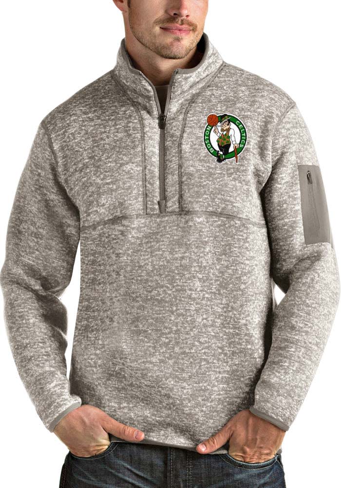 Antigua Boston Celtics Mens Oatmeal Fortune Long Sleeve 1/4 Zip Fashion Pullover