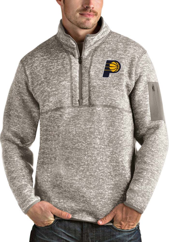 Antigua Indiana Pacers Mens Oatmeal Fortune Long Sleeve 1/4 Zip Fashion Pullover