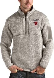 Antigua Chicago Bulls Mens Oatmeal Fortune Long Sleeve 1/4 Zip Fashion Pullover