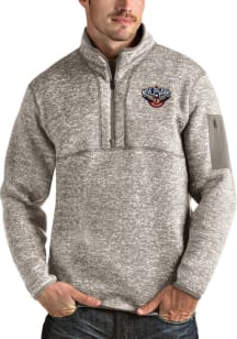 Antigua New Orleans Pelicans Mens Oatmeal Fortune Long Sleeve 1/4 Zip Pullover