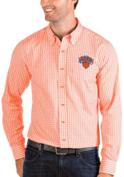 Antigua New York Knicks Mens Orange Structure Long Sleeve Dress Shirt